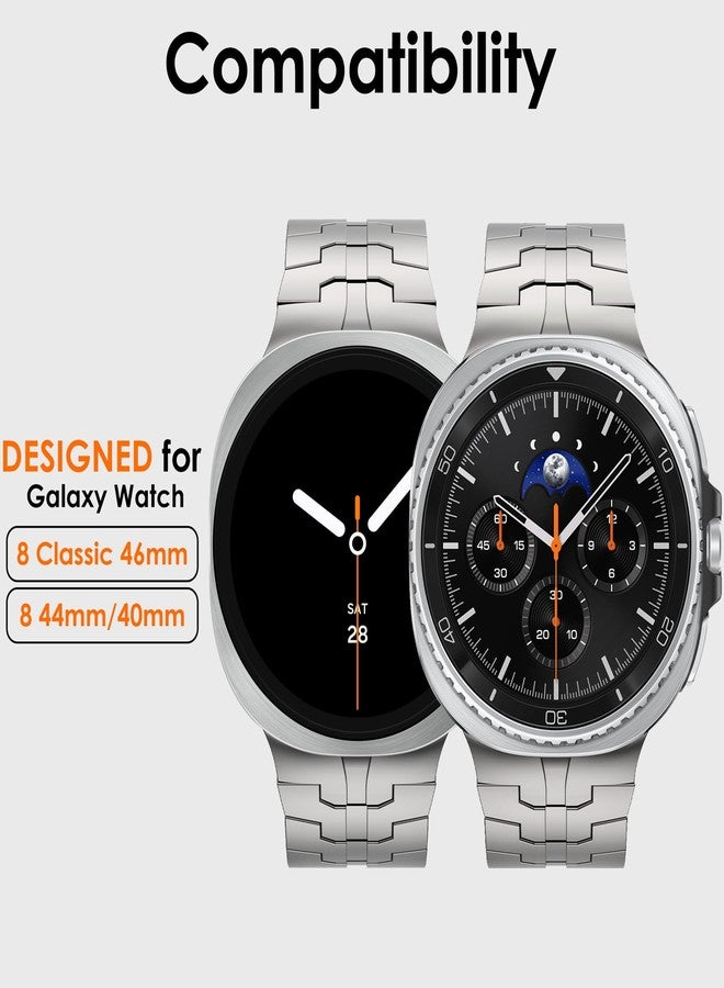 WINGLE Metal Bands for Galaxy Watch 8/8 Classic Band Samsung Galaxy Watch 8 Band 44mm 40mm 46mm Men Rugged Durable Armor Stainless Steel Strap Classy Elegant Casual Business Link Bracelet, Titanium - Image 2